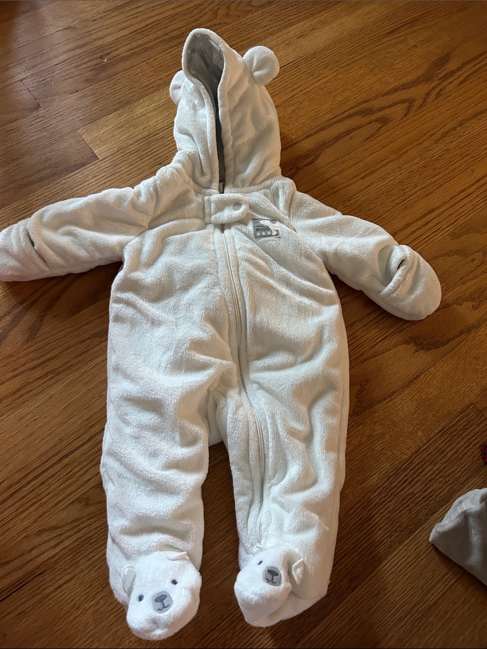 Cozy White Bear Hooded Baby One-Piece